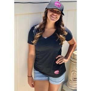 Caligirl Women's Black V-Neck Short Sleeve T-Shirt